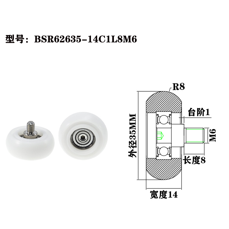 BSR62635-14C1L8M6 M6x35x14mm New Model Furniture Modular Kitchen Wall Cabinet Plastic Bearing Roller.jpg