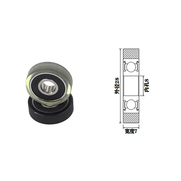 Load 20KG PU60828-7 Polyurethane Wheel With Bearing 8x28x7mm ID 8MM OD 28MM Thickness 7MM PU Roller Bearing.jpg