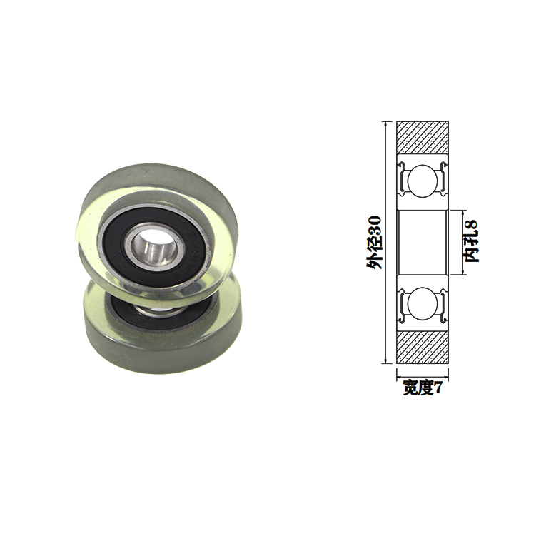 Load 20KG PU60830-7 Polyurethane Wheel With Bearing 8x30x7mm ID 8MM OD 30MM Thickness 7MM PU Roller Bearing.jpg