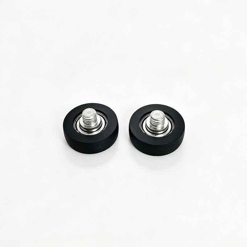 TPU69622-7C1.1L4.4M6: TPU coated roller with M6 thread, 22mm outer diameter, and R0.5 profile; suitable for sliding door conveyor systems in furniture and cabinetry TPU69622-7C1.1L4.4M6: TPU coated roller with M6 thread, 22mm outer diameter, and R0.5 profile; suitable for sliding door conveyor systems in furniture and cabinetry